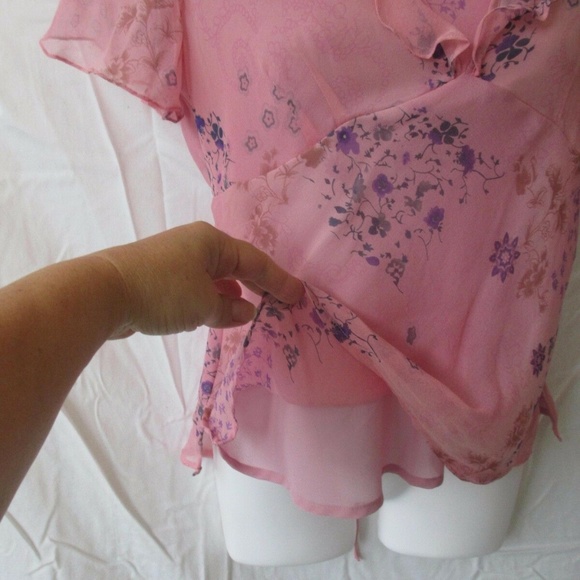 NEW YORK CITY BLOUSE SHORT Sleeve SILK PINK M 10 8 - Picture 3 of 7